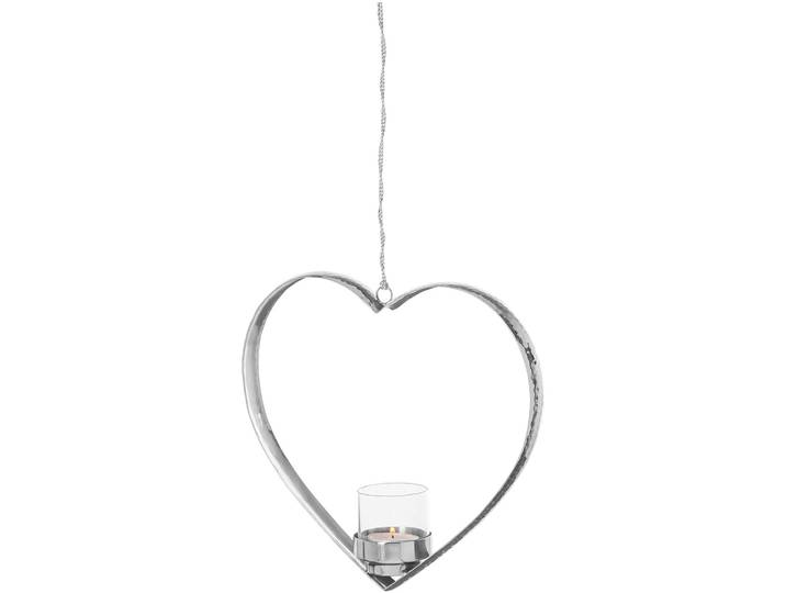 Teelichthalter FINK DOREA , silber (silberfarben), B:6cm H:24cm T:24cm, Edelstahl, Glas, Kerzenhalter, Teelichthalter, Herzform inkl. Glas, zum Aufhängen, Edelstahl
