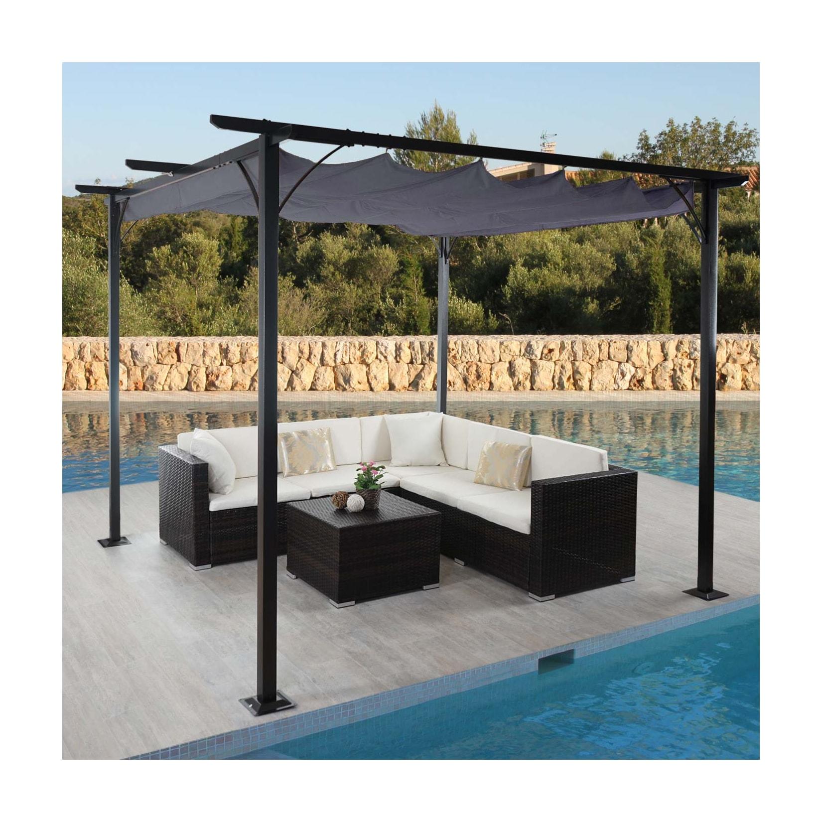 Pergola MCW-C42, Garten Pavillon, stabiles 6cm-Gestell + Schiebedach ~ 3x3m grau