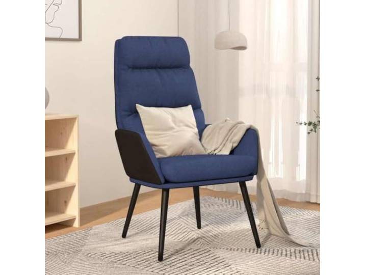 HEFZGDB Relaxsessel Blau Stoff Bezug mit Kunstleder Akzenten und Metallgestell für Robusten Sitzkomfort im Wohnzimmer