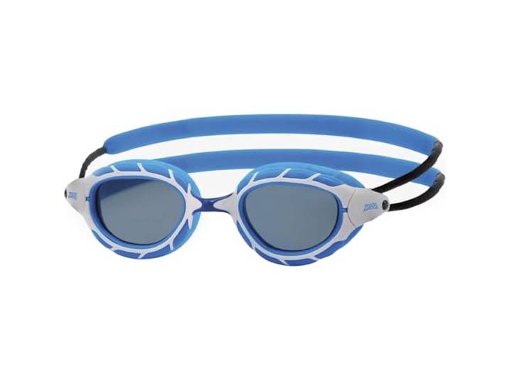 Zoggs Predator Goggles, UV-bescherming zwembril, snel aanpassen zwembrilriemen, mistvrije volwassen zwembrillenzen, ultrafit, blauw/wit/tint-rook - kleinere pasvorm