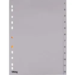 Viking 1 bis 12 Zahlenregister DIN A4 Grau 12-teilig PP (Polypropylen) 11 Löcher Numerisch