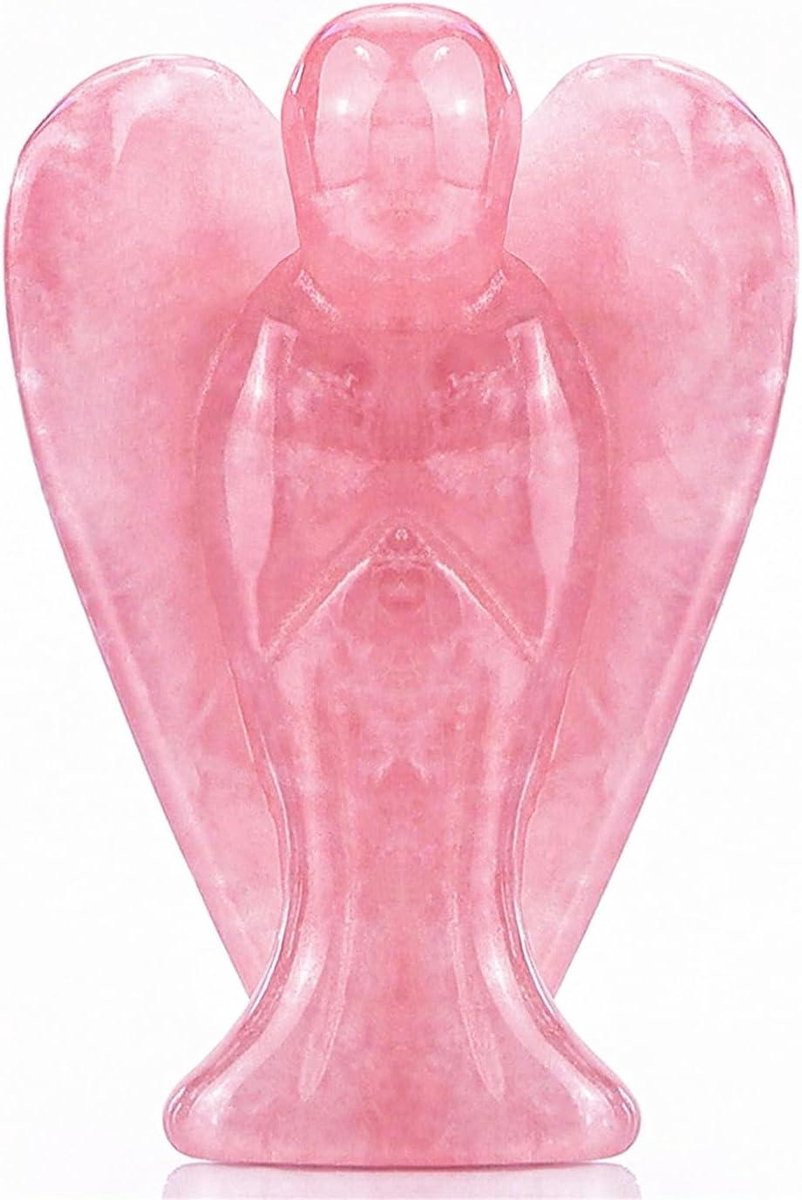 Kristallen Engel Beschermengel Sculptuur van Natuursteen Rozenkwarts - Roze - 5 cm