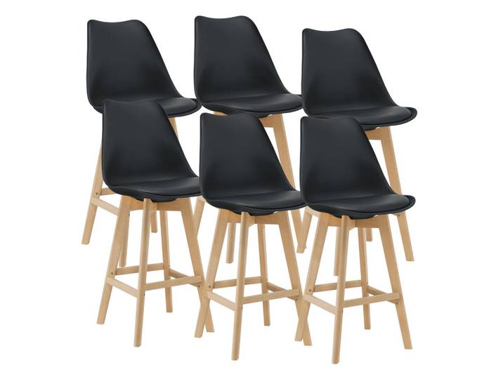 [en.casa] Barstuhl Lublin 6er-Set, Schwarz, Leder, 48x105x58 cm, Esszimmer, Barmöbel, Barhocker
