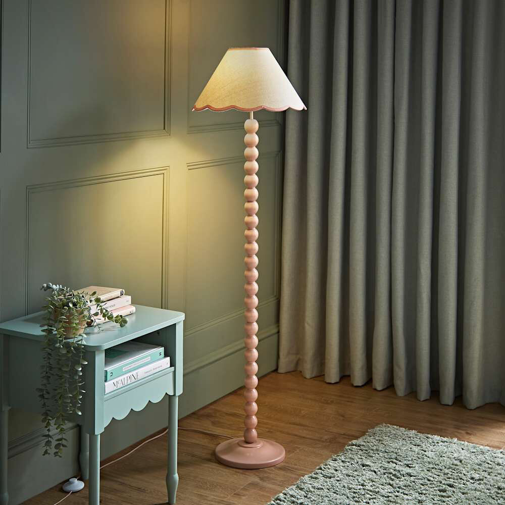 Heritage Hues Bobbles 144cm Traditional Floor Lamp Rose Pink/White/Pink 144cm H X 39cm W X 39cm D
