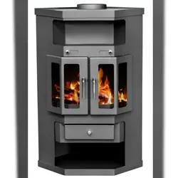 EEK A Eck-Kaminofen Victoria Panama2 mit Flügeltüren, schwarz, dauerbrandfähig – 9kW