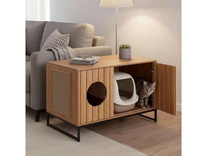Meuble de rangement pour bac à litière de chat, armoire cache-litière pour chat, niche cache-litière avec griffoir