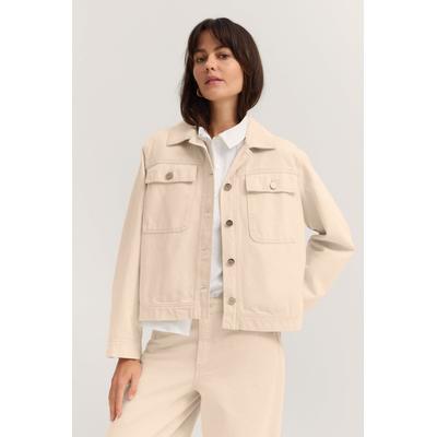 Jeansjacke BUGATTI "Loose Fit", Damen, Gr. 38, beige (50, beige), 100% Baumwolle, unifarben, loose fit, Jacken Jeansjacke, aus Baumwolle mit Hemdkragen