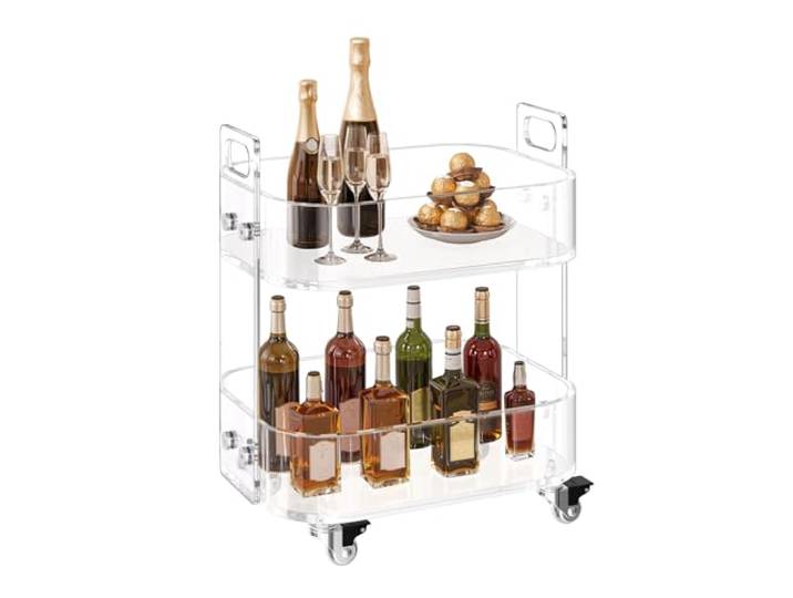 VEVOR Rollwagen Servierwagen 2-stufiger mobiler Beistellwagen, moderner rollender Acrylwagen mit Stauraum, transparenter Nachtwagen als Beistelltisch, für Wohnzimmer Schlafzimmer Bar Büro