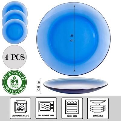 "STP Goods 9.2"" Borosilicate Glass Dinner Plate Set of 4 - 9.25x0.9"""