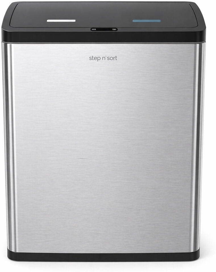 The Step N' Sort Step N' Sort 60L Touchless Dual Recycling Bin with Motion Sensor, 2 x 30L Removable Buckets Silver