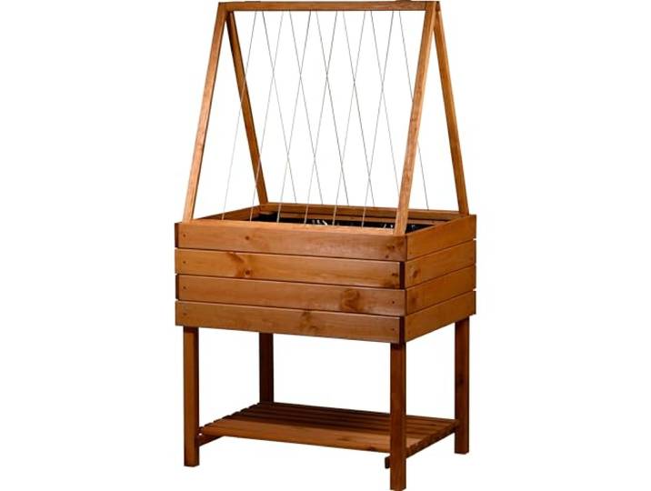 dobar® Hochbeet Kubus 2.0 aus Holz mit Rankhilfe-Aufsatz abnehmbar für Rankgewächse - Salatbeet auf Stelzen 100 L für Garten und Balkon - Hochbeet-Kit Braun