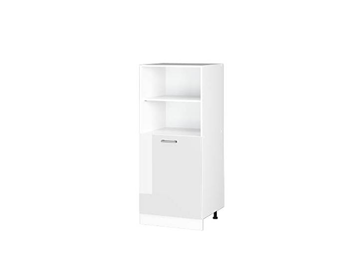 Vicco Hochschrank R-Line , Weiß Hochglanz 60 cm mit offenen Regalen, und Tür, zur Aufbewahrung von Haushalts- und Reinigungsutensilien