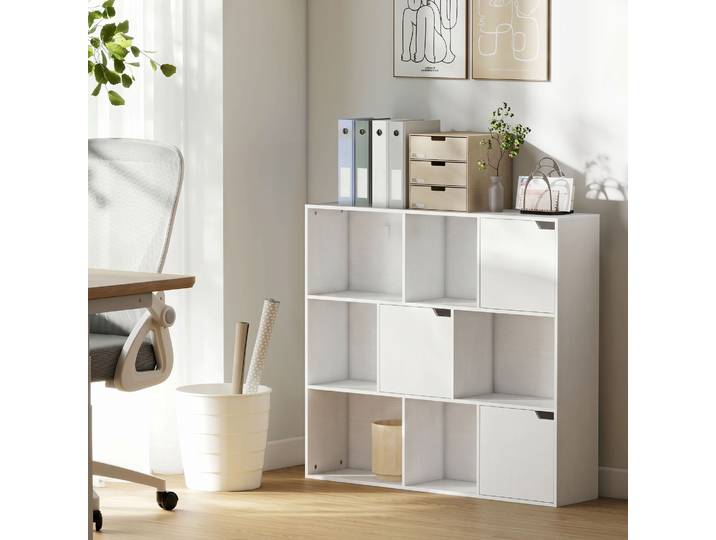 HOMCOM Bibliothèque 9 Cubes avec Portes et Compartiments Blanc