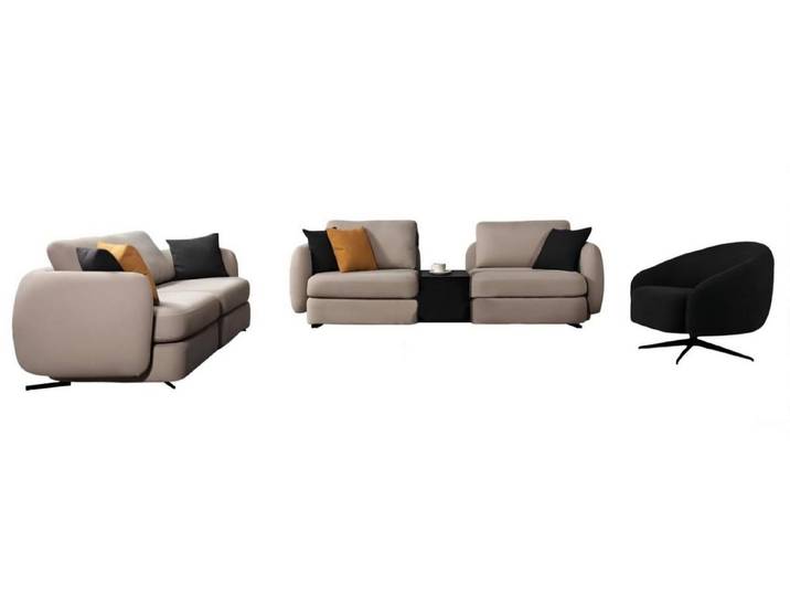 JVmoebel Polstergarnitur Weiß-Schwarze Textilsofas mit Designer Sessel, (3-tlg)