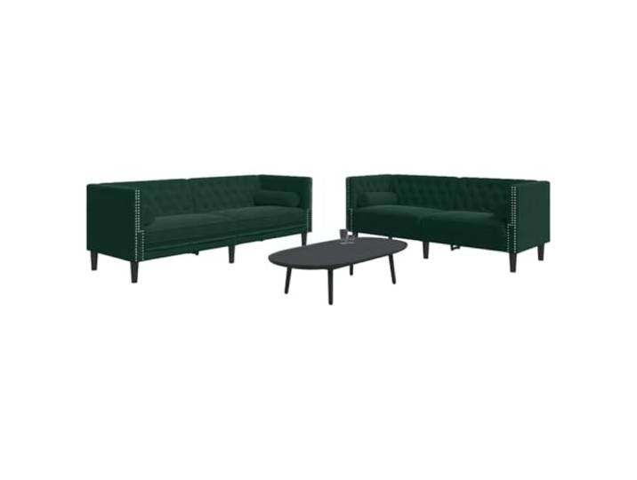 HEFZGDB Chesterfield Sofa Set 2-TLG mit Nackenrollen Dunkelgrün Samt Polstergarnitur für Wohnzimmer Bequemes Sitzmöbel mit Tufting Details und Stützbeinen Luxus Stoffsofa