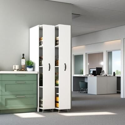 VIVIADORE 4 Tier Rotating Storage Bookcase with 2 Pull-Out Doors,Modern Wooden Bookshelf Cabinet with Hidden Compartments