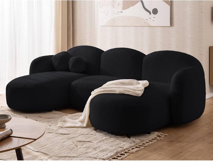 Nuvola - Moderne Wohnlandschaft aus Schwarz Bouclé mit abgerundetem Design und hohem Sitzkomfort