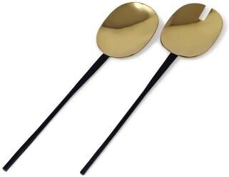 Vivience Gold Salad Servers with Black Handles S/2