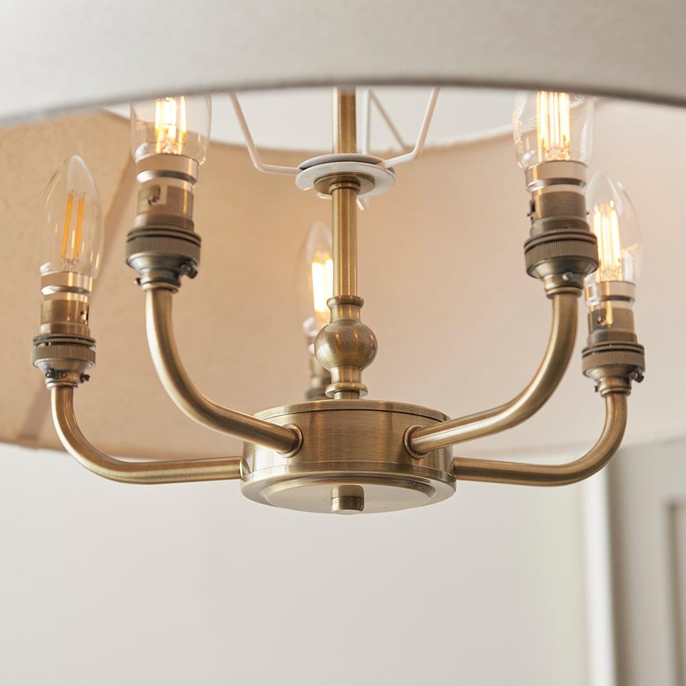 Francesca Gold 5 Light Pendant Ceiling Light with Linen Shade