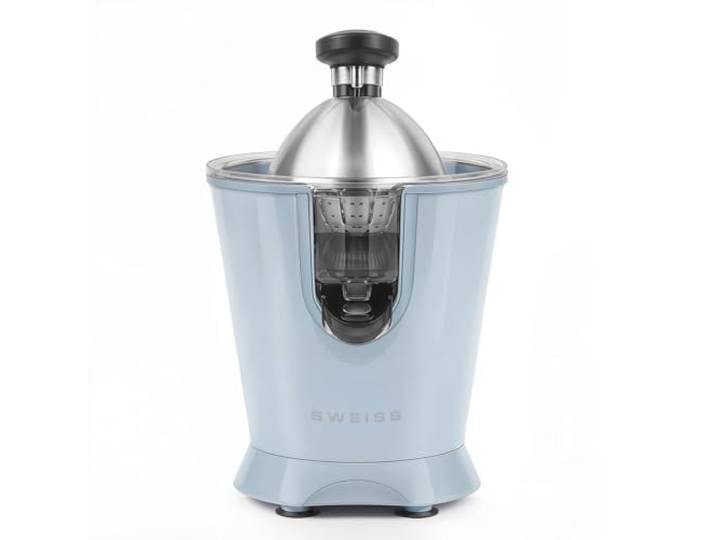 SWEISS ZEST6 Elektrische Zitruspresse, professionell, tropffreier Ausgießer, spülmaschinenfest, leises Gerät, leistungsstarker Gelenkarm, 160 W, Blau
