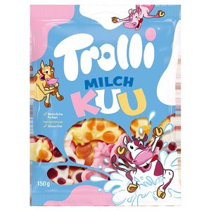 Trolli Schaumzucker Milch Kuh, mit Fruchtgummi, glutenfrei, im Beutel, 150 g