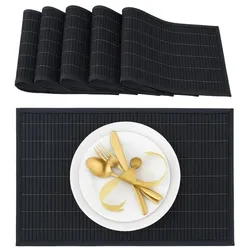 Relaxdays Tischset 6er Set Bambus Schwarz