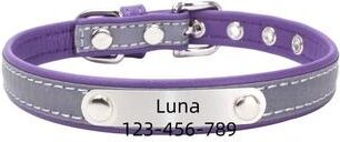 Uplift Picks Personalized PU Leather Dog Collar With Engraved Name Tag purple xl