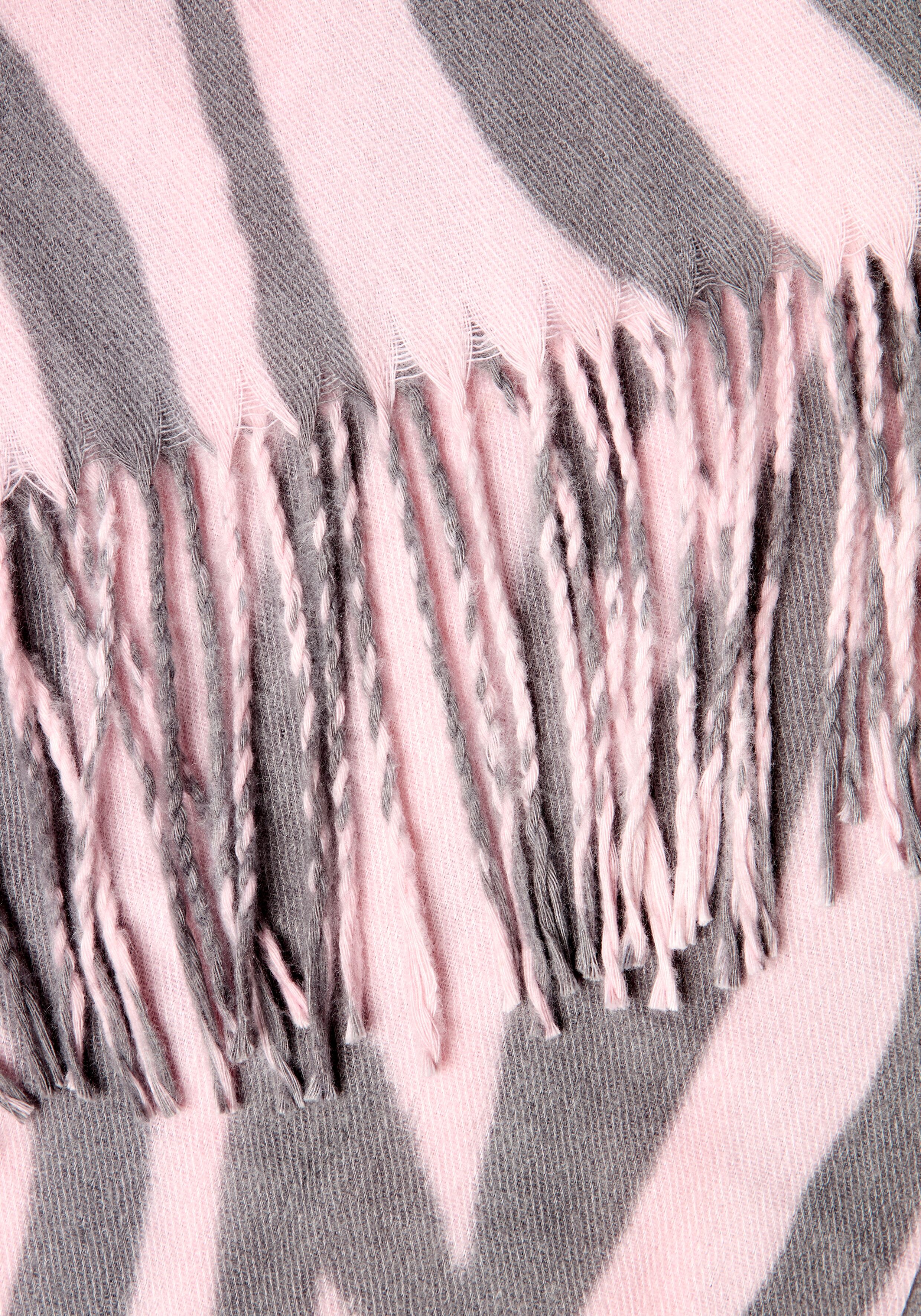 Schal LAURA SCOTT, Damen, rosa, grau, Web, Kunstfaser, gemustert, Modetücher Schal, mit Animalmuster, einlagige Webstruktur rosa, grau Einheitsgröße