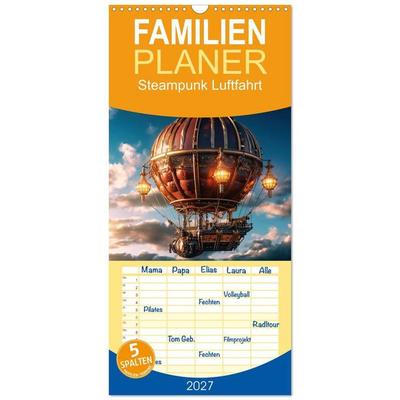 Familienplaner 2027 - Steampunk Luftfahrt mit 5 Spalten (Wandkalender, 21 x 45 cm) CALVENDO