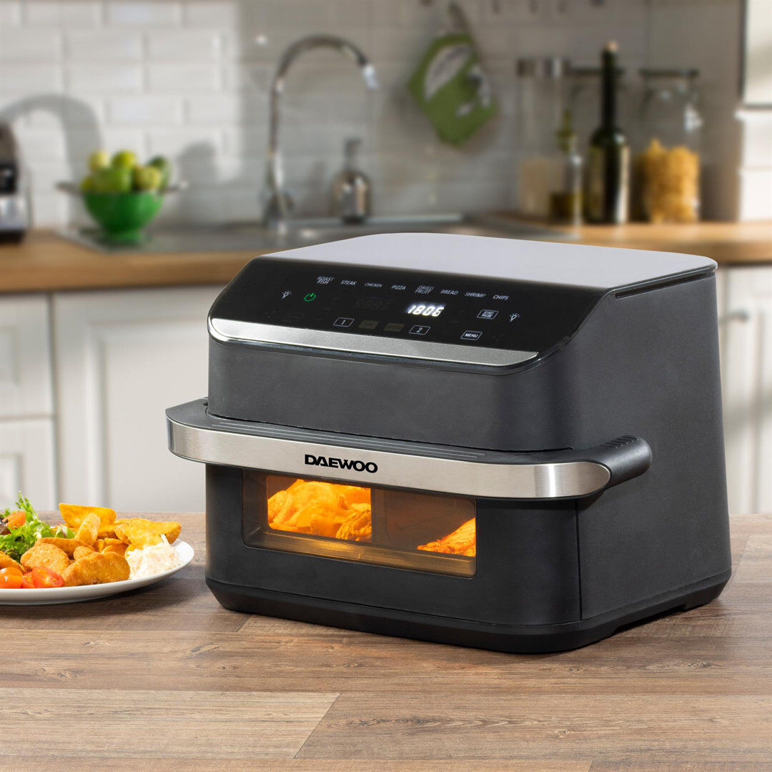 Daewoo Mega Drawer Digital 10L Air Fryer Oven Single Or Dual Basket 2400W Power With Timer & Overheat Protection Black 10L