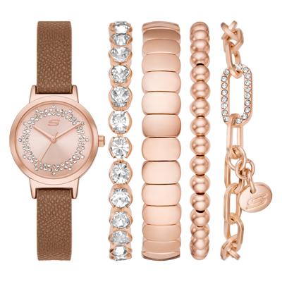 Quarzuhr SKECHERS "Pave Dial Set", rosa (braun, roségoldfarben), Armbanduhren, Damen, roségoldfarben, Quarzuhr, Armbanduhr, Ideal auch als Geschenk, analog, Glassteine