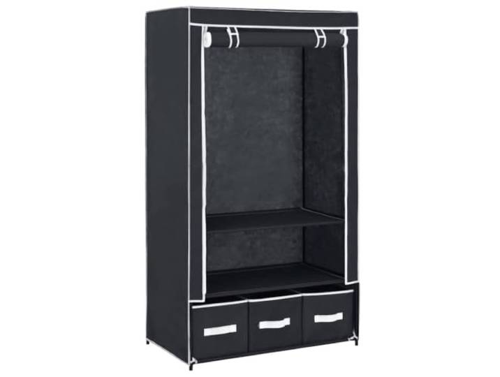 smnyxs Kleiderschrank, schwarz, 87 x 49 x 159 cm, Stoff, faltbar Aufbewahrung von Kleidung und Schuhen, Vliesstoff, Eisenrohre, mehrere Fächer, aufrollbarer Deckel