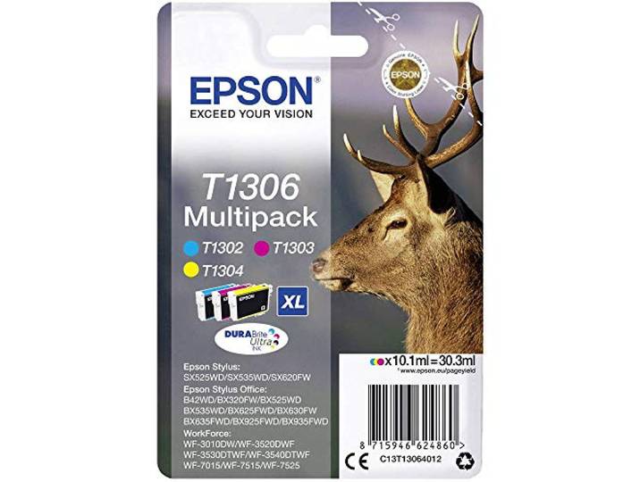 Epson T1306XL Stag Genuine High Yield Multipack\, 3-colours DURABrite Ultra Ink Cartridges
