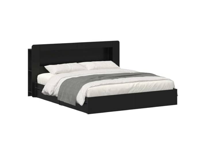 Keeushr Bettgestell mit Stauraum Schwarz 200 x 200 cm Holzwerkstoff Integrierte Schubladen, fester Lattenrost, Holzwerkstoffrahmen, moderner Minimalismus, Schlafzimmer