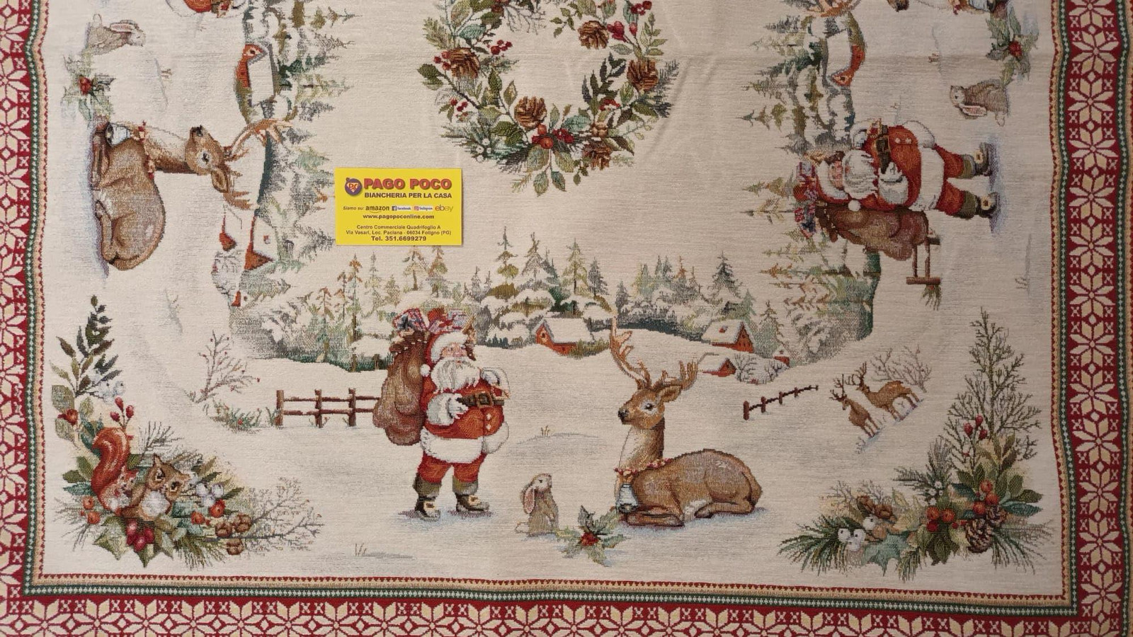 Dripio Tafelkleed Kerstman & rendier, 90 x 90 cm, katoen met polyester