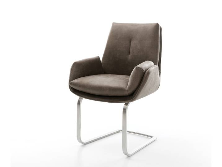 Freischwinger Clea-Flex Mikrofaser Taupe Vintage Freischwinger flach Edelstahl, Esszimmerstühle