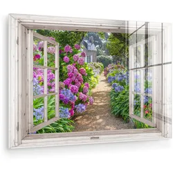 ACRYLGLASBILD Hortensie - Durchsichtig - Blumen - Sommer - Lila - Weg Wandbild Schlafzimmer 120x80 cm
