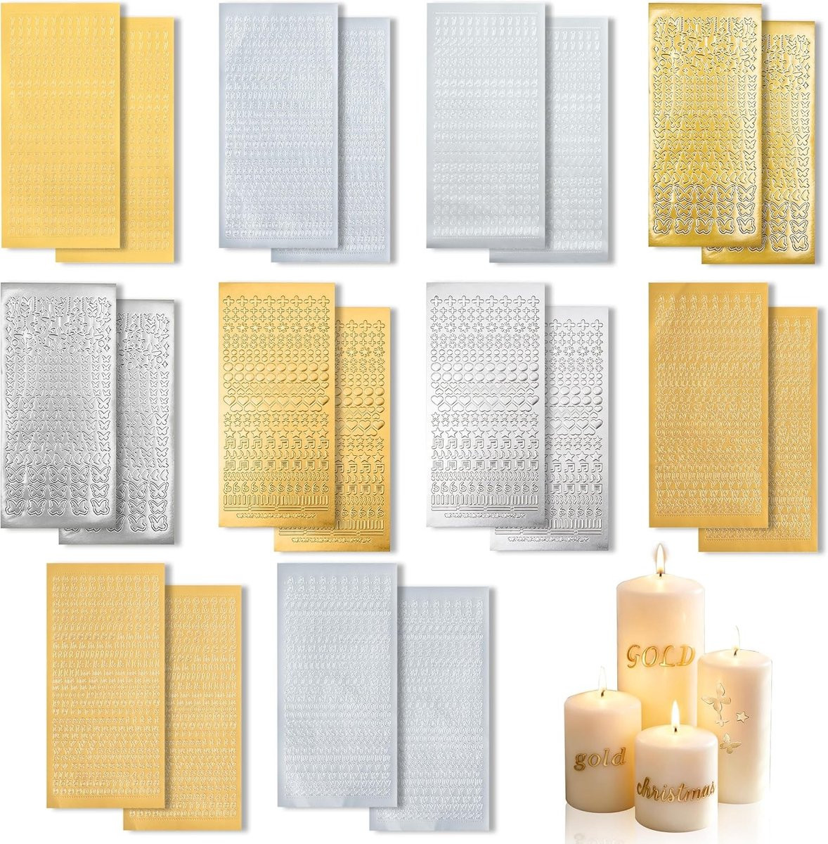 20 Stuks Zelfklevende Wasletters en Cijfers voor Kaarsen en Scrapbooking - Goud en Zilver