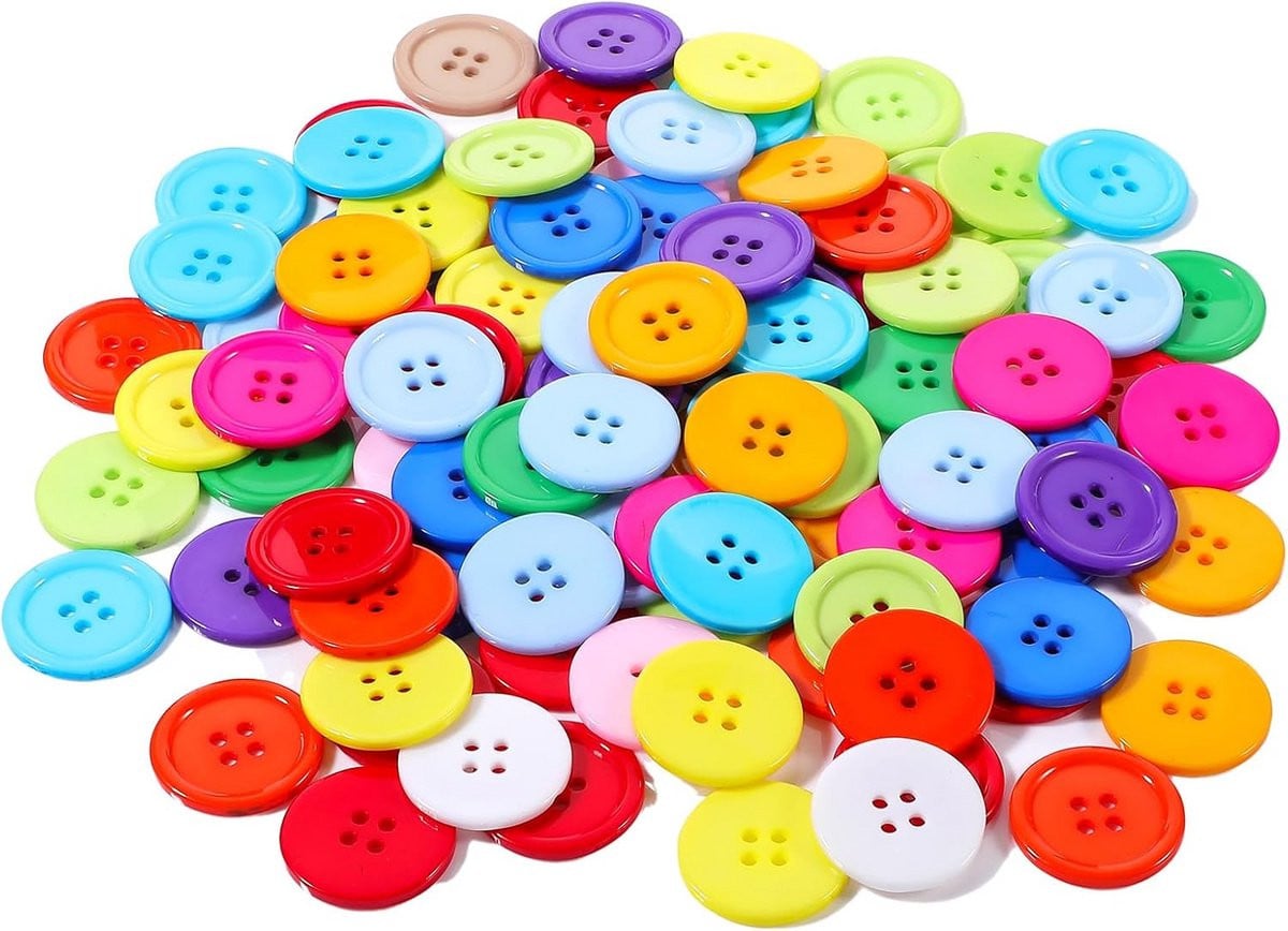 Set van 100 kleurrijke hars knopen voor knutselen en naaien, diameter: 2,5 cm