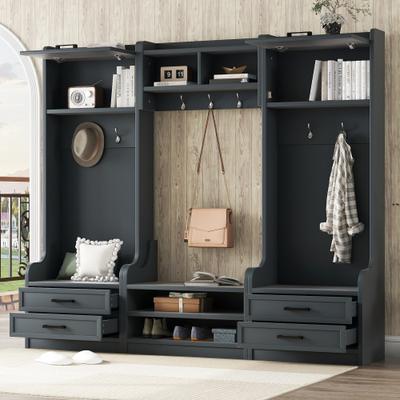 Lirago Hall Tree with Storage Bench Coat Rack Hooks for Entryway Mudroom Hallway with Detachable Design and Storage Drawers