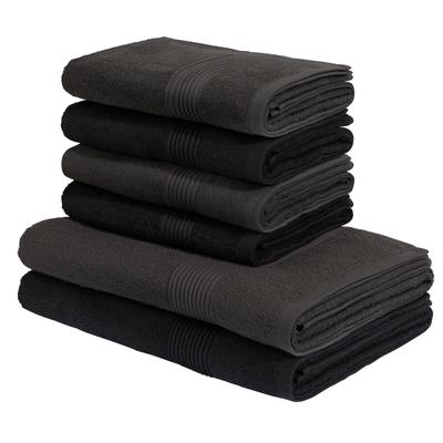 Handtuch Set OTTO HOME "Anna, 2 Duschtücher 70x140, 4 Handtücher 50x100", schwarz (anthrazit, schwarz), Walkfrottee, Walkfrottee, Obermaterial: 100% Baumwolle, Handtuch-Sets, Handtuch-Set, gestreifte Bordüre, weich, 100% Baumwolle, zweifarbig