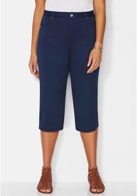 Plus Size Women's Softluxe Sateen Stretch Capri by Catherines in Mariner Navy (Size 16 W)