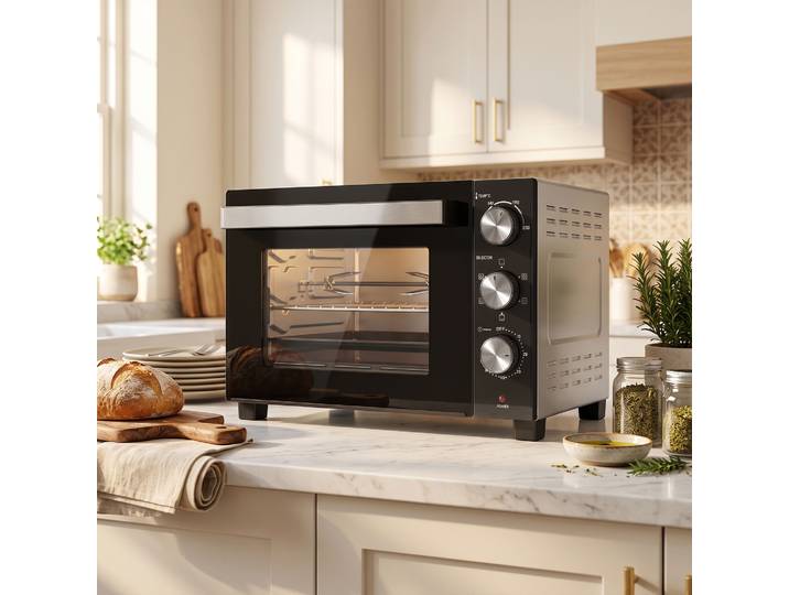 HOMCOM Mini-Four 36L Convection Broche Rotative Argenté