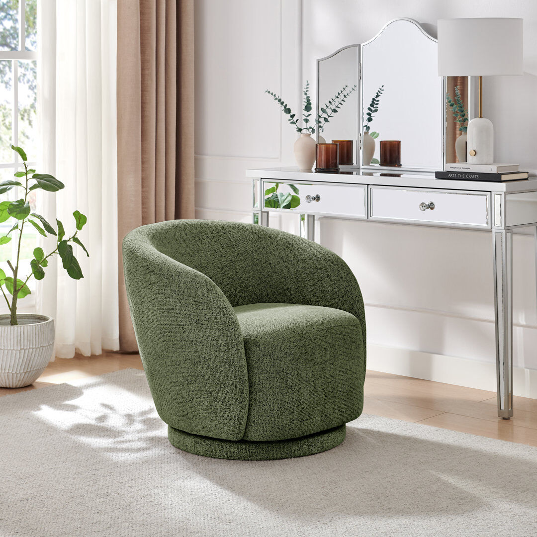 17 Stories Temecka Retro Upholstered Cocoon Tub Swivel Accent Armchair - Simple and Sleek Style Green 67cm H X 75cm W X 74cm D