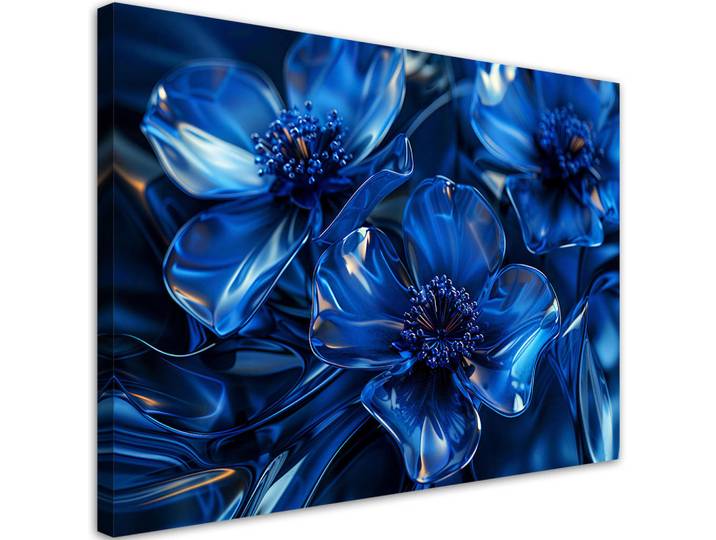 Feeby Leinwandbild Blaue Glasblumen 3D Makro 90x60cm, Baum/Pflanze/Natur, Rechteckig, 90x60 cm, Bilder & Rahmen, Bilder, Leinwandbilder