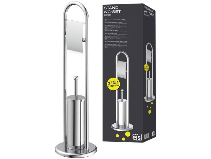 WC-Garnitur EISL Toilettenpapierhalter stehend , grau (chrom), B:22cm H:80cm L:22cm, Edelstahl, Reinigungsbürsten, WC-Garnitur, Standgarnitur mit Toilettenbürste, WC Bürstengarnitur freistehend