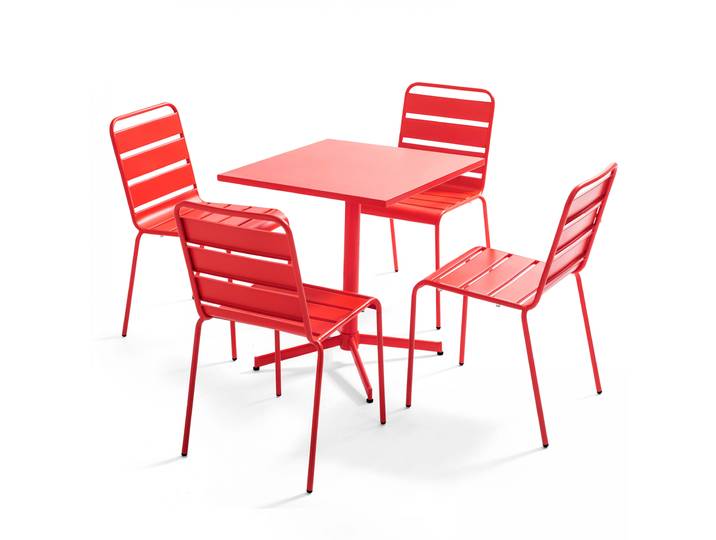 Oviala - Table de jardin bistrot carrée inclinable en métal 70x70 cm et 4 chaises