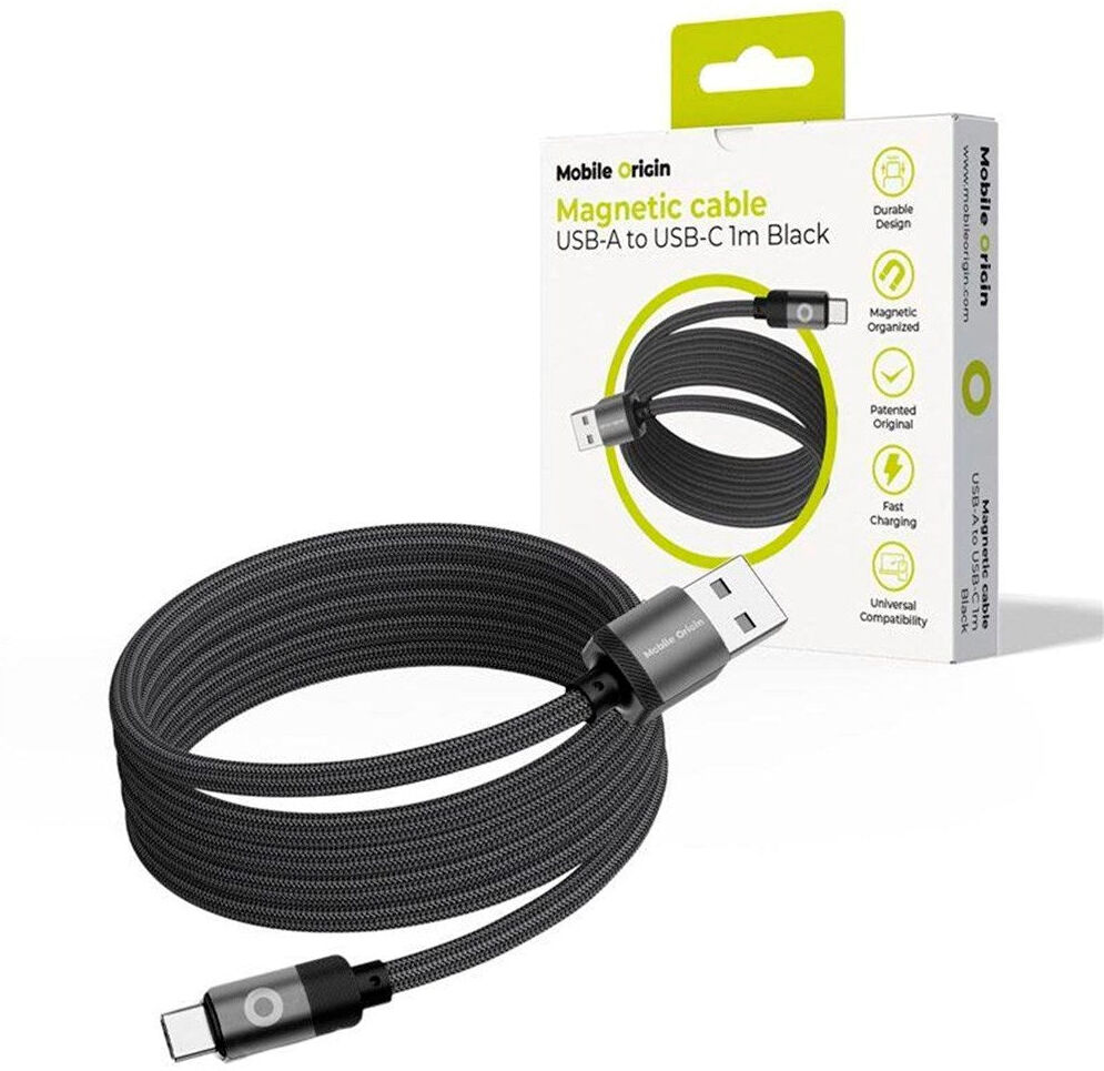 Mobile Origin - 1m Magnetisk USB-A til USB-C Kabel - Sort