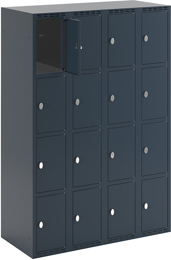 kaiserkraft 4er-Schließfachschrank Fydor, 4 Abteile, anthrazit, B 1200 mm, 4 Abteile, flache Dachform, Vorhängeschloss