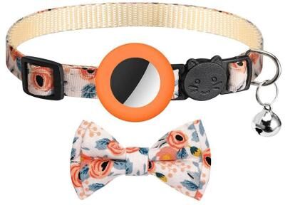 Everyday Crate AirTag Pet Safety Collar With Bow & Bell Adjustable Cat And Dog Tracker Holder orange